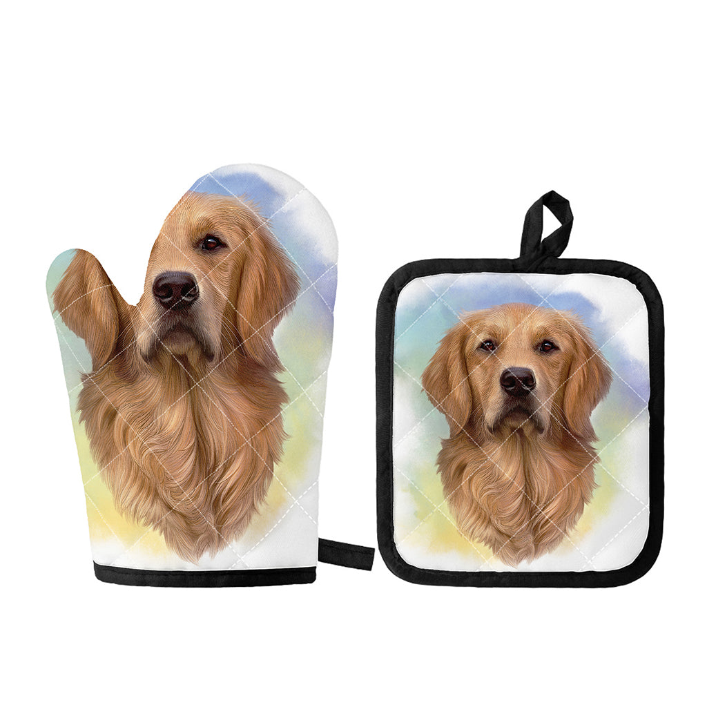 Golden Retriever Portrait Print Oven Mitt And Pot Holder Set