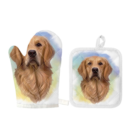 Golden Retriever Portrait Print Oven Mitt And Pot Holder Set