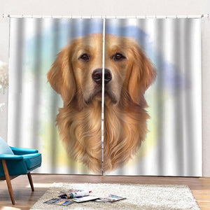 Golden Retriever Portrait Print Pencil Pleat Curtains