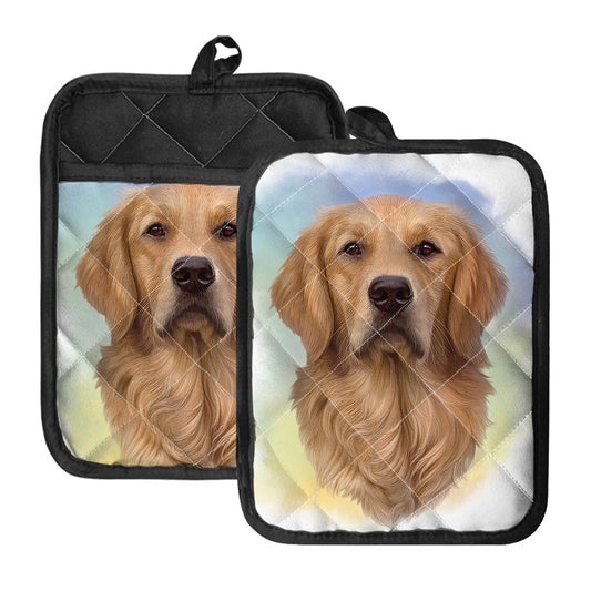 Golden Retriever Portrait Print Pot Holders With Pocket