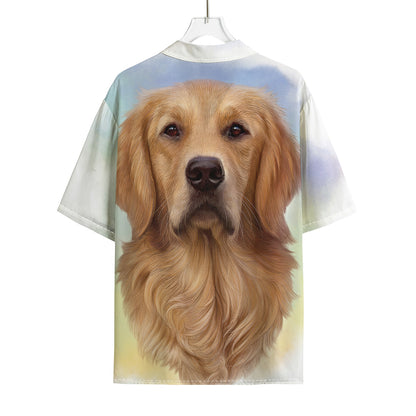 Golden Retriever Portrait Print Rayon Hawaiian Shirt