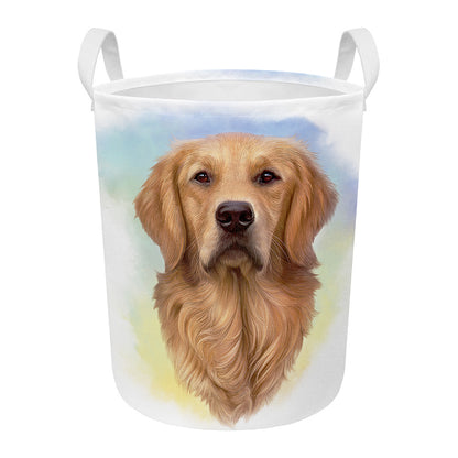 Golden Retriever Portrait Print Round Laundry Basket