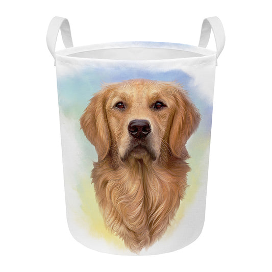 Golden Retriever Portrait Print Round Laundry Basket