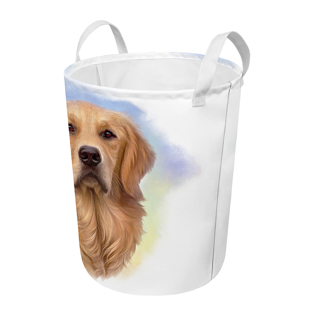 Golden Retriever Portrait Print Round Laundry Basket