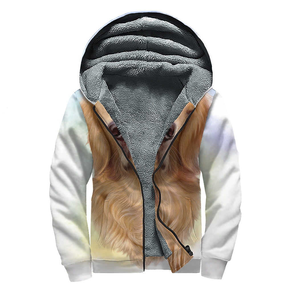 Golden Retriever Portrait Print Sherpa Lined Zip Up Hoodie