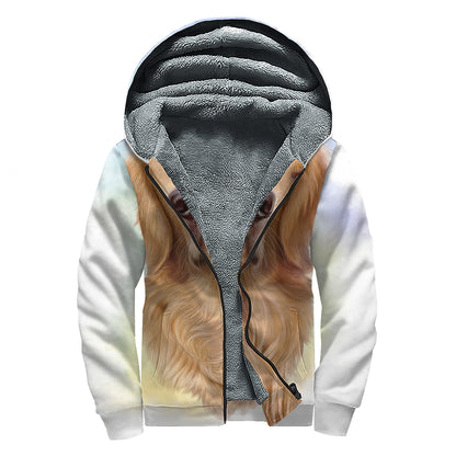 Golden Retriever Portrait Print Sherpa Lined Zip Up Hoodie