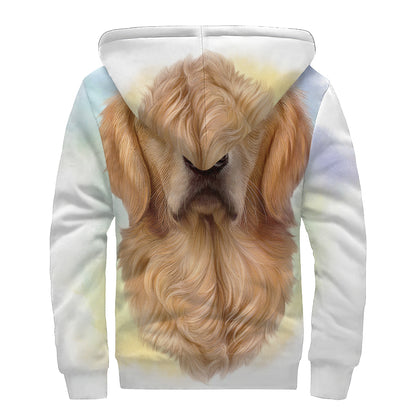 Golden Retriever Portrait Print Sherpa Lined Zip Up Hoodie