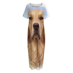 Golden Retriever Portrait Print Short Sleeve Long Nightdress