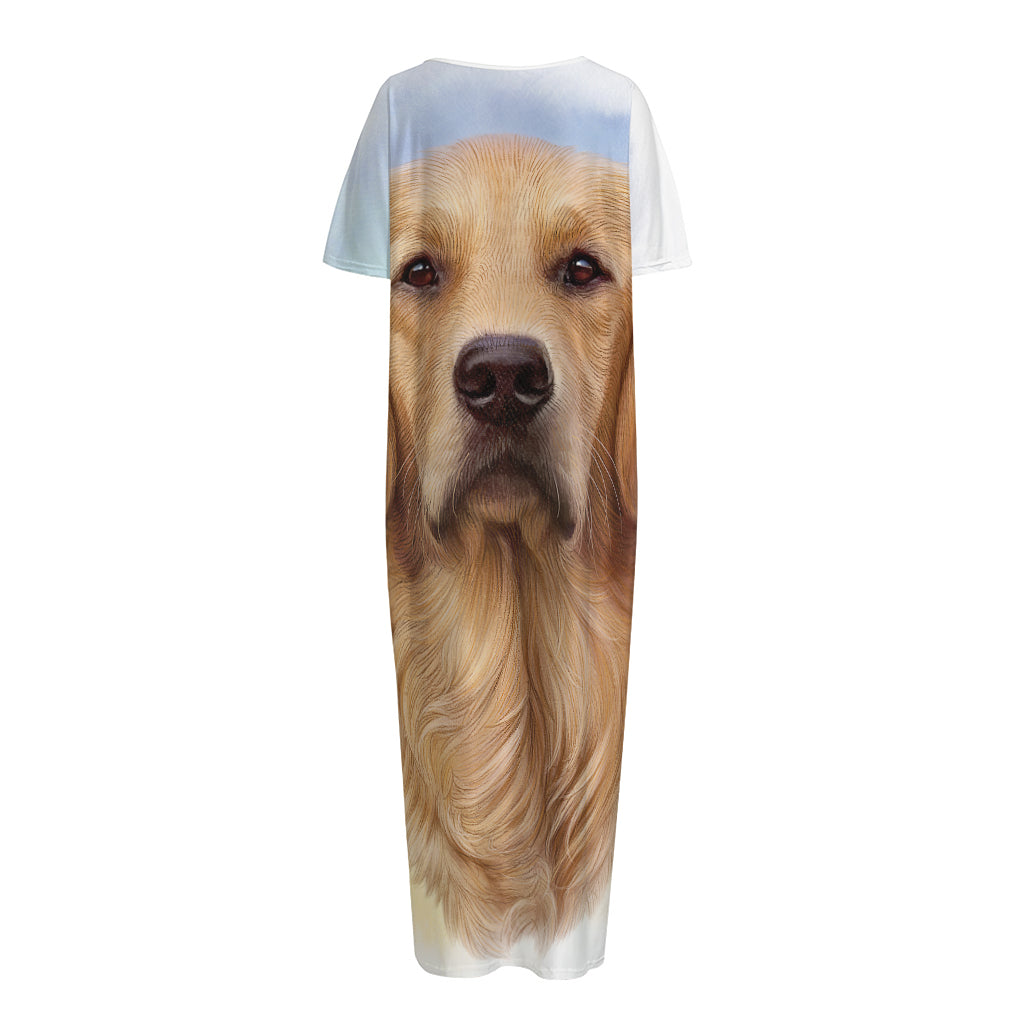 Golden Retriever Portrait Print Short Sleeve Long Nightdress