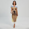 Golden Retriever Portrait Print Short Sleeve Maxi Dress