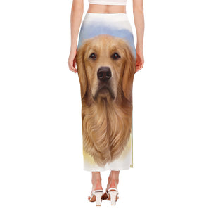 Golden Retriever Portrait Print Side Slit Maxi Skirt