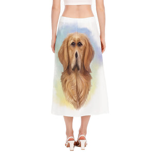 Golden Retriever Portrait Print Side Slit Midi Skirt