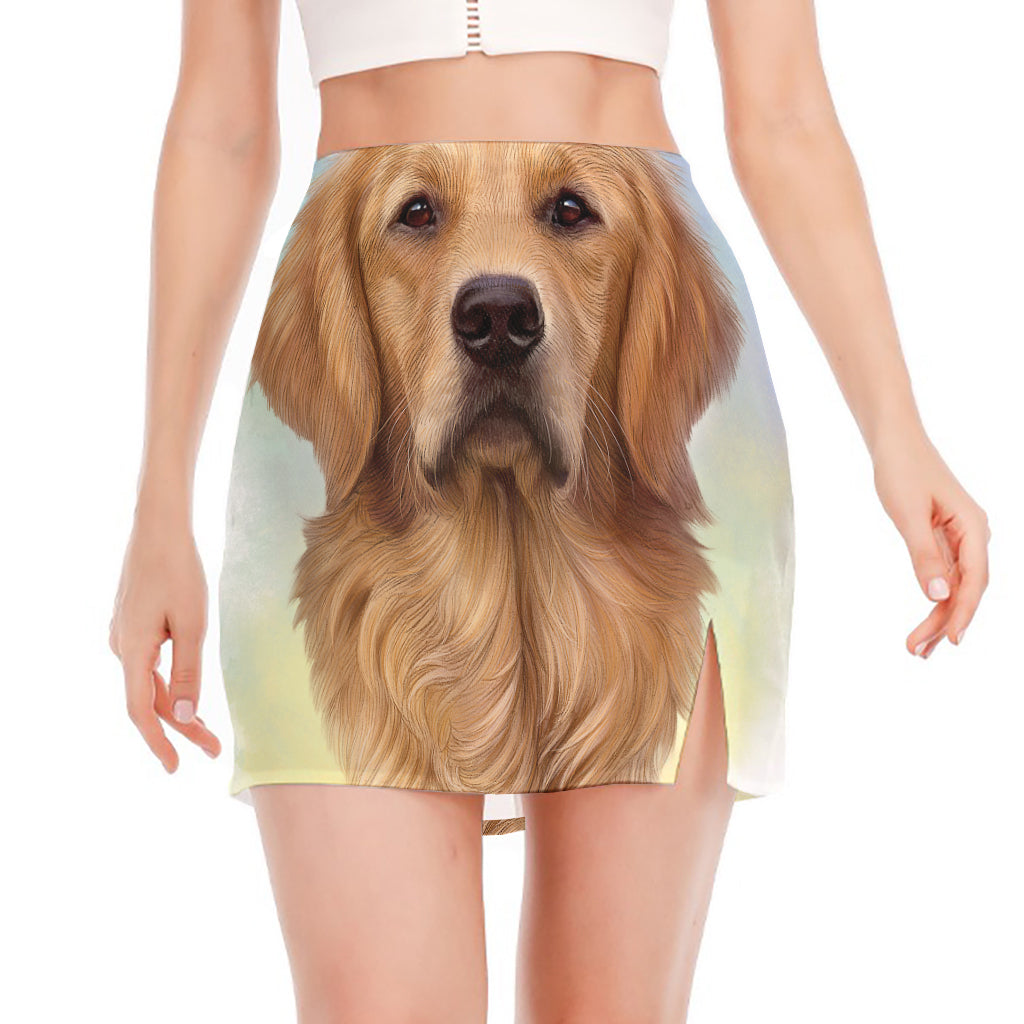 Golden Retriever Portrait Print Side Slit Mini Skirt