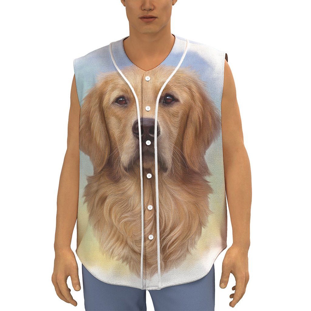 Golden Retriever Portrait Print Sleeveless Baseball Jersey