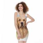 Golden Retriever Portrait Print Sleeveless Bodycon Dress