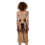 Golden Retriever Portrait Print Slim Fit Midi Cami Dress