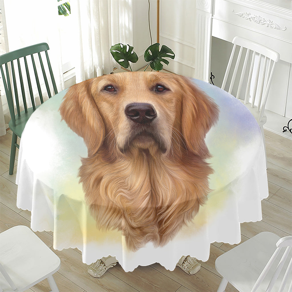 Golden Retriever Portrait Print Waterproof Round Tablecloth