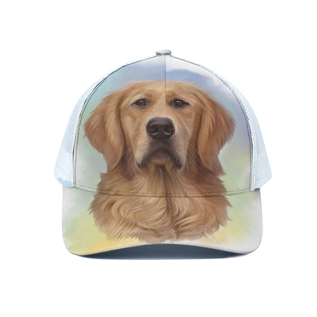 Golden Retriever Portrait Print White Mesh Trucker Cap