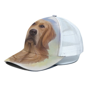 Golden Retriever Portrait Print White Mesh Trucker Cap