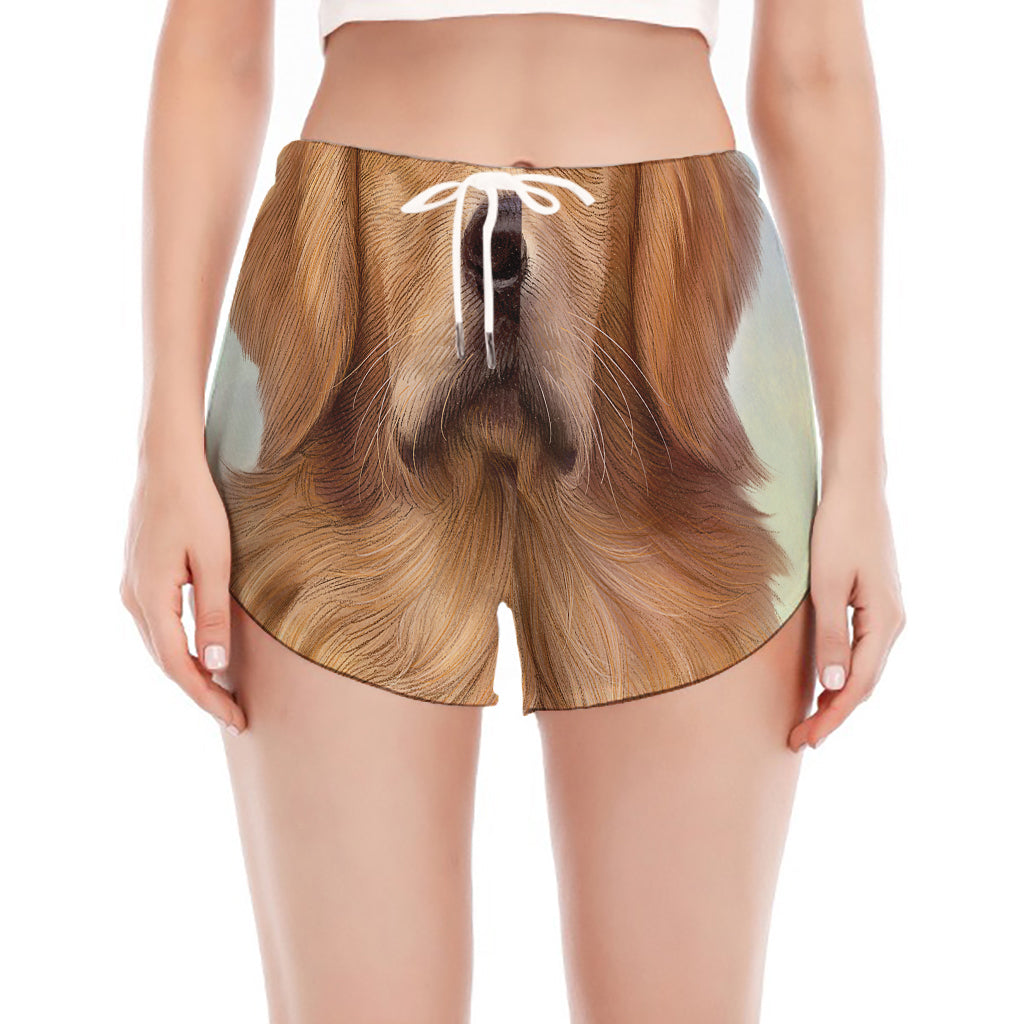 Golden Retriever Portrait Print Women's Split Running Shorts