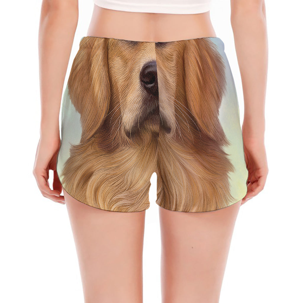 Golden Retriever Portrait Print Women's Split Running Shorts