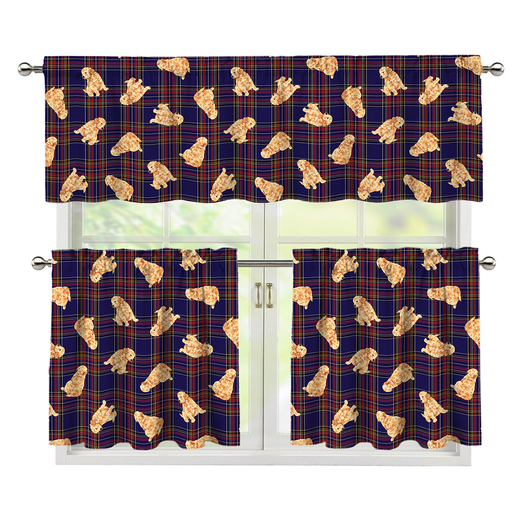 Golden Retriever Tartan Pattern Print 3 Piece Kitchen Curtains