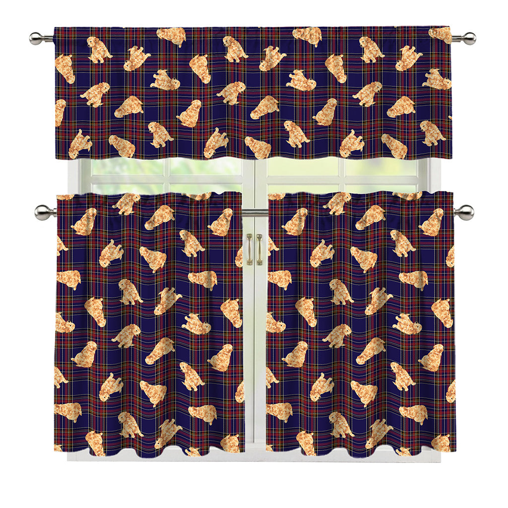 Golden Retriever Tartan Pattern Print 3 Piece Kitchen Curtains