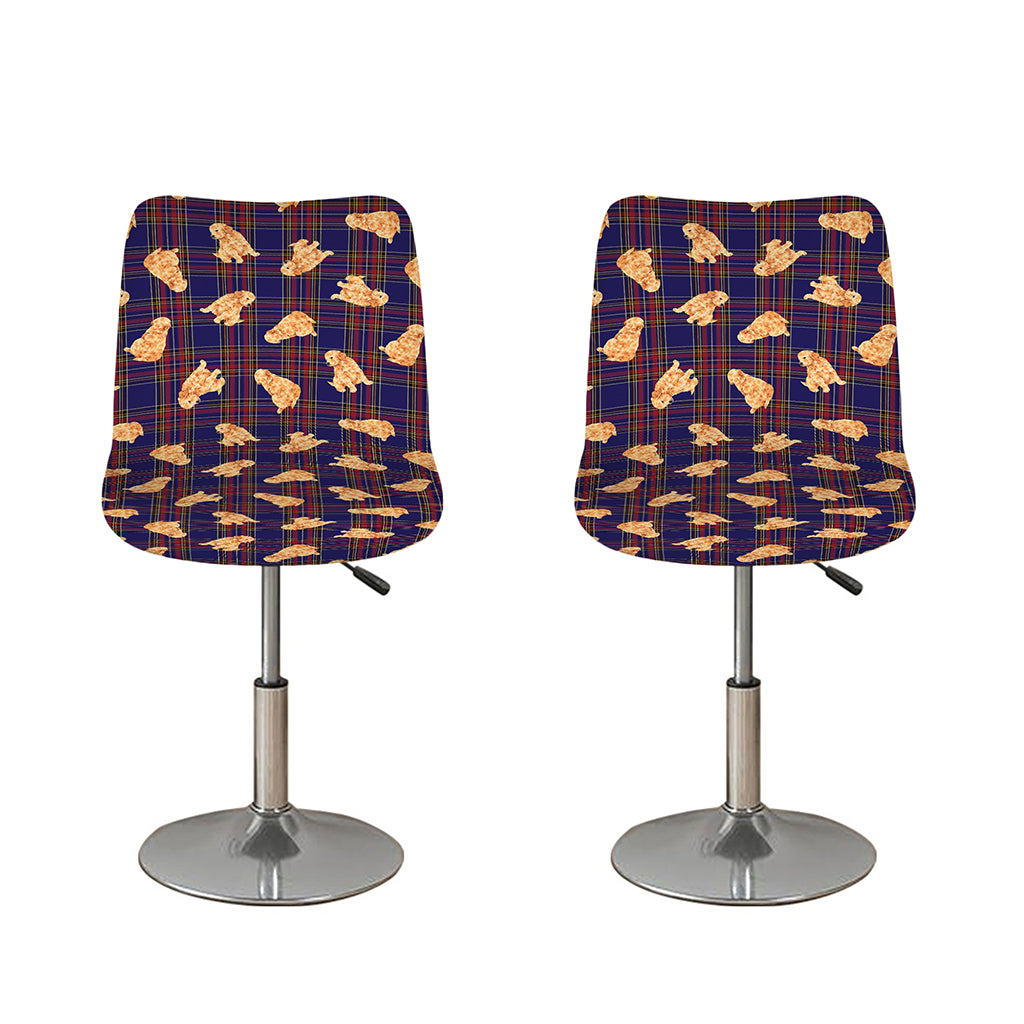 Golden Retriever Tartan Pattern Print Bar Stool Covers