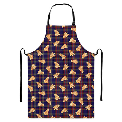 Golden Retriever Tartan Pattern Print Bib Apron With Pocket
