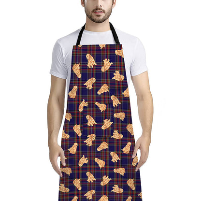 Golden Retriever Tartan Pattern Print Bib Apron With Pocket