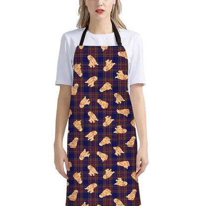 Golden Retriever Tartan Pattern Print Bib Apron With Pocket