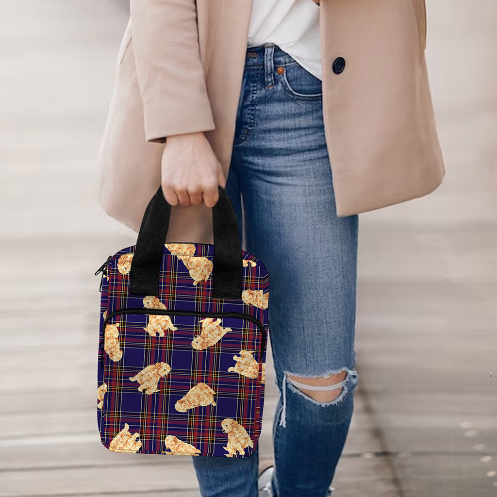 Golden Retriever Tartan Pattern Print Bible Tote Bag
