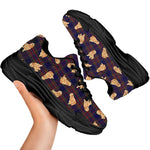 Golden Retriever Tartan Pattern Print Black Chunky Shoes