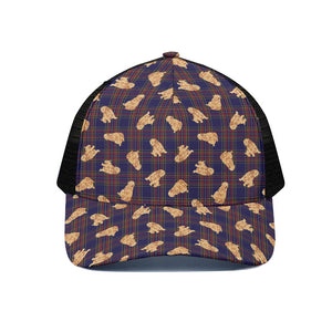 Golden Retriever Tartan Pattern Print Black Mesh Trucker Cap