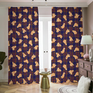 Golden Retriever Tartan Pattern Print Blackout Pencil Pleat Curtains