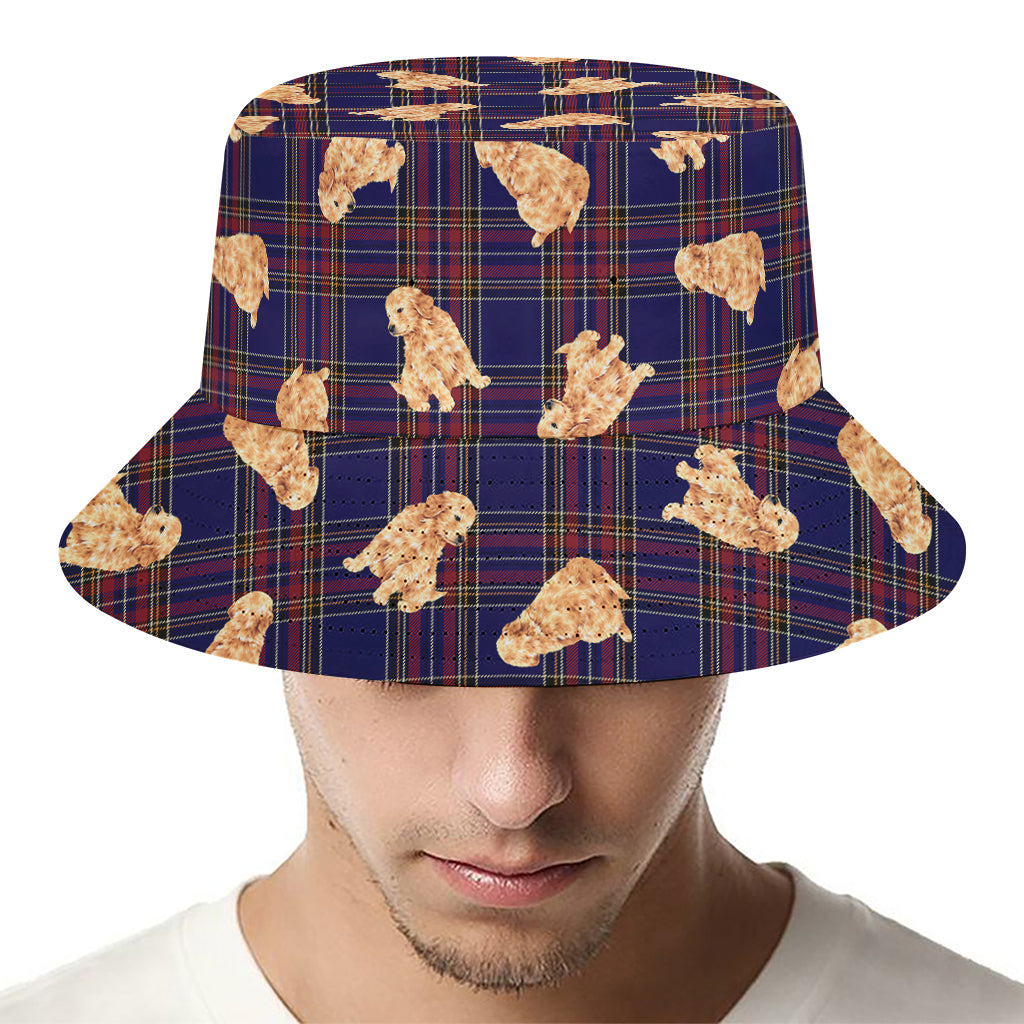 Golden Retriever Tartan Pattern Print Bucket Hat