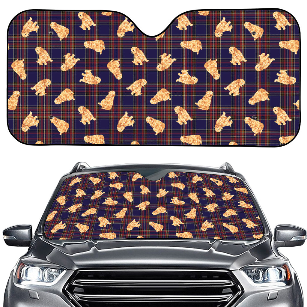 Golden Retriever Tartan Pattern Print Car Windshield Sun Shade