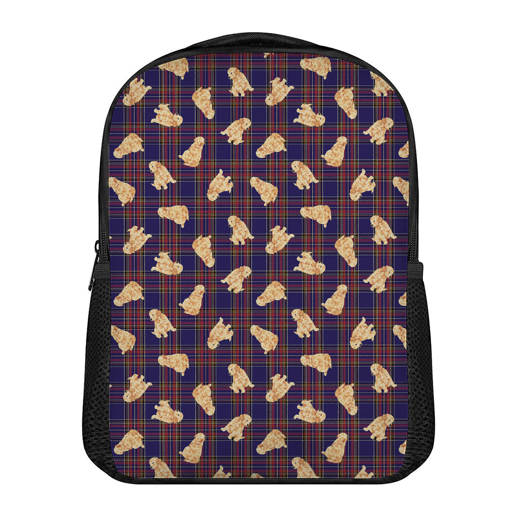 Golden Retriever Tartan Pattern Print Casual Backpack