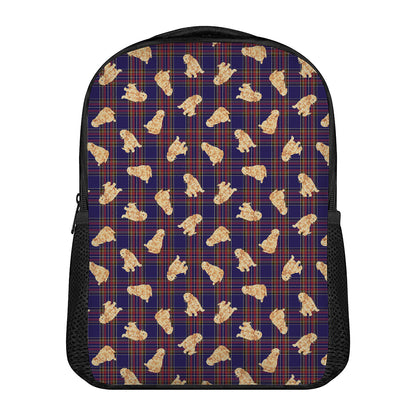 Golden Retriever Tartan Pattern Print Casual Backpack