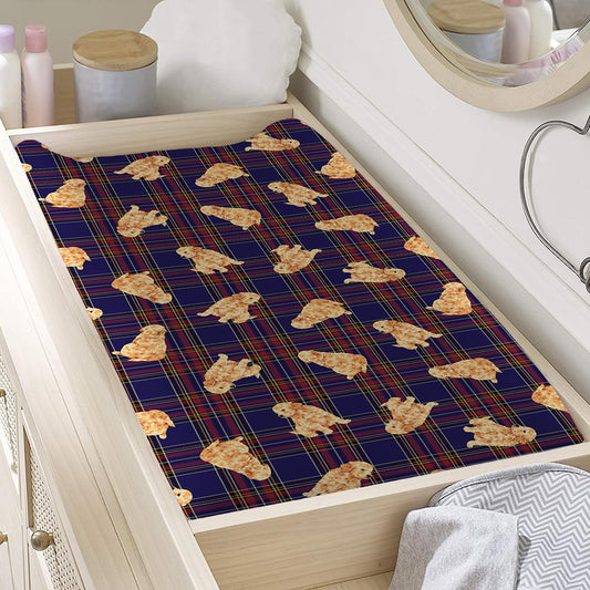 Golden Retriever Tartan Pattern Print Changing Pad Cover