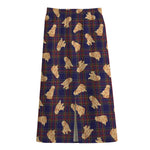 Golden Retriever Tartan Pattern Print Cotton Front Slit Maxi Skirt