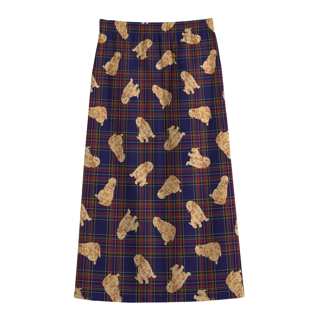 Golden Retriever Tartan Pattern Print Cotton Front Slit Maxi Skirt