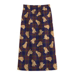 Golden Retriever Tartan Pattern Print Cotton Front Slit Maxi Skirt