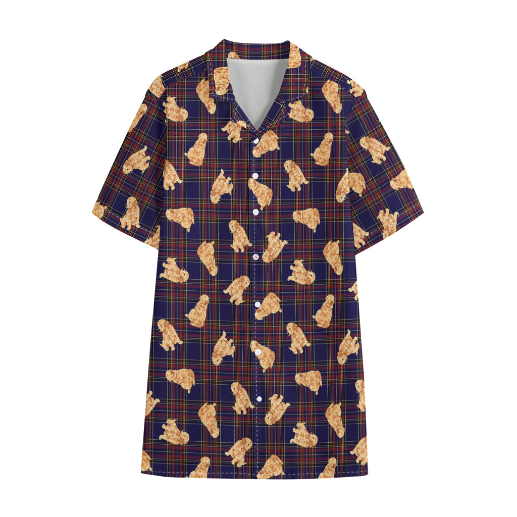 Golden Retriever Tartan Pattern Print Cotton Hawaiian Shirt