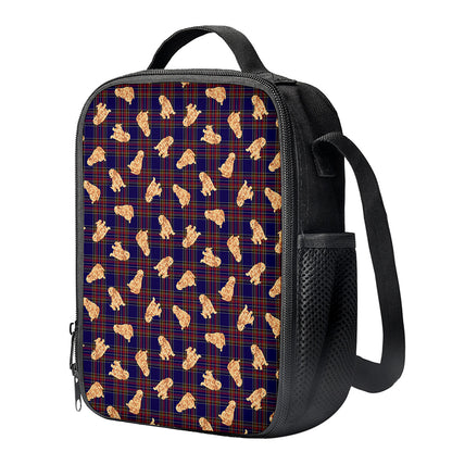 Golden Retriever Tartan Pattern Print Crossbody Lunch Bag
