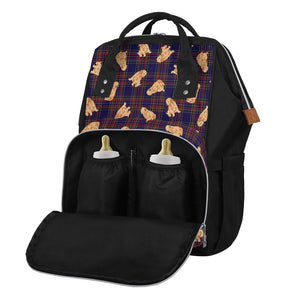 Golden Retriever Tartan Pattern Print Diaper Bag