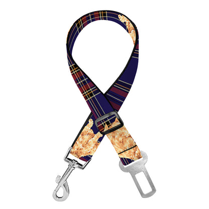 Golden Retriever Tartan Pattern Print Dog Seat Belt