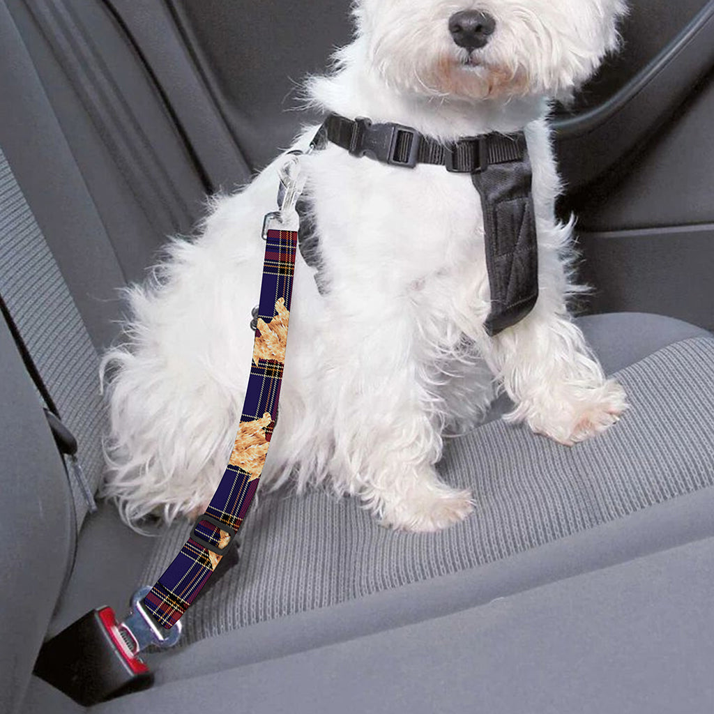 Golden Retriever Tartan Pattern Print Dog Seat Belt