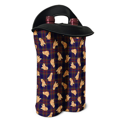 Golden Retriever Tartan Pattern Print Double Neoprene Wine Tote