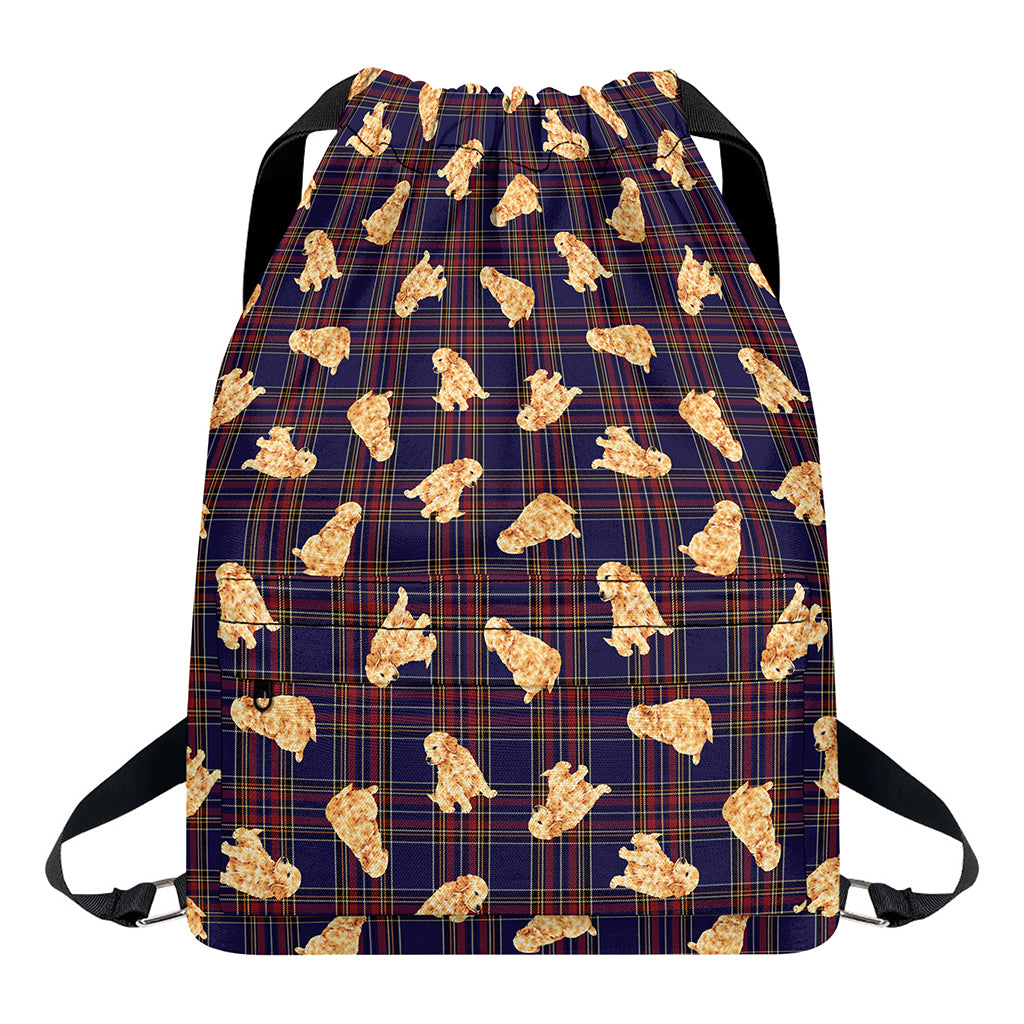 Golden Retriever Tartan Pattern Print Drawstring Backpack